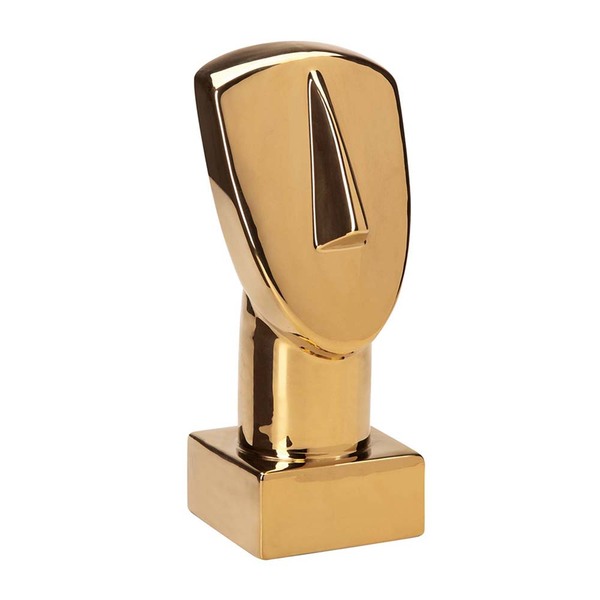 Escultura Decorativa Face De Cerâmica Dourado 29cm 13844 Mart