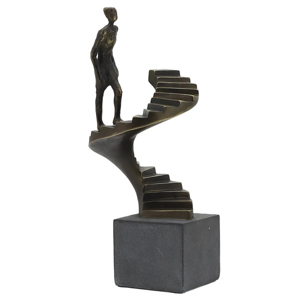 Escultura Decorativa Homem Subindo Escada Bronze 35cm Ss0262