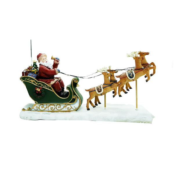 Escultura Decorativa Iluminada Trenó Renas Papai Noel 43cm