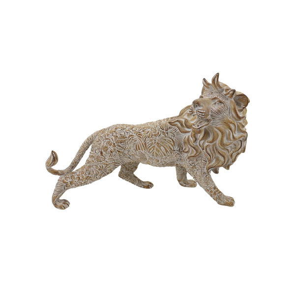 Escultura Decorativa Leão De Resina Bege 32cm Cd0154 Btc