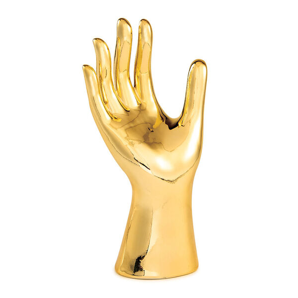 Escultura Decorativa Mão Em Cerâmica - Dourada
