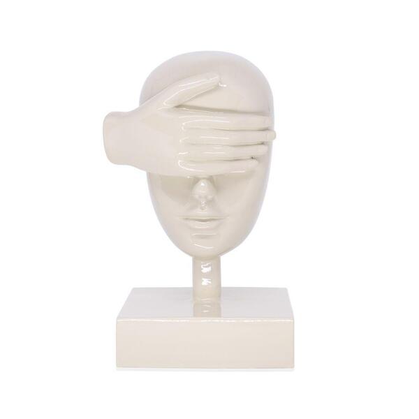 Escultura Decorativa Máscara Cego Em Cerâmica Nude 25x15cm