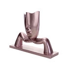 Escultura Decorativa Máscara Com Base Em Cerâmica Rosa Metal