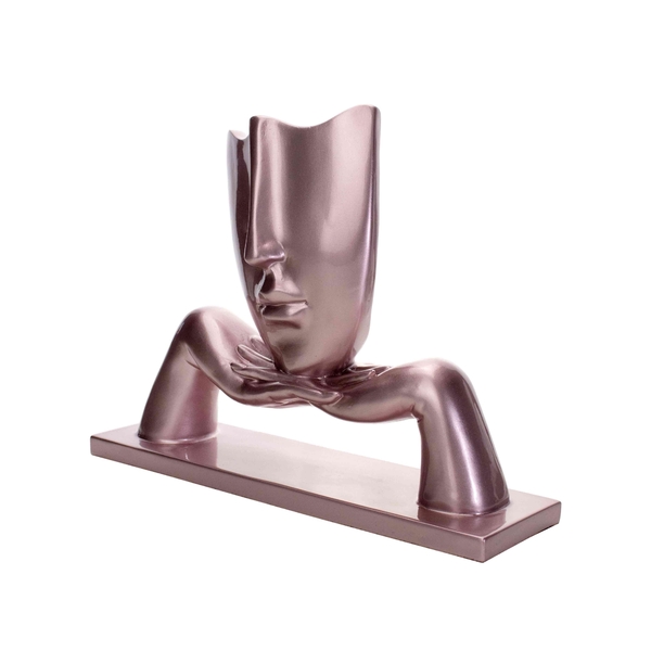 Escultura Decorativa Máscara Com Base Em Cerâmica Rosa Metal