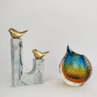 Escultura Decorativa Pássaros Dourado Em Poliresina Estilo Má