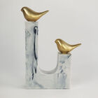 Escultura Decorativa Pássaros Dourado Em Poliresina Estilo Má