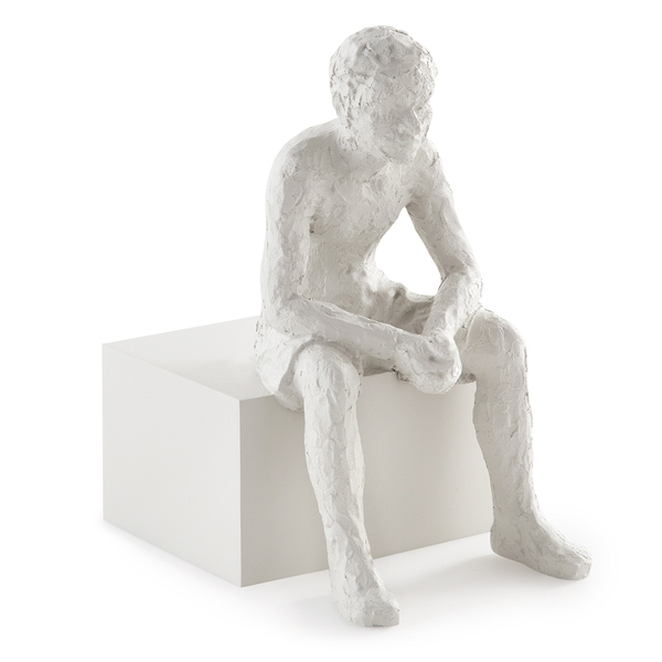 Escultura Decorativa "pessoa Sentada" Poliresina Off White 17