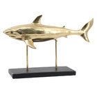 Escultura Decorativa Tubarão Em Resina Dourada 32cm Na0929 Btc