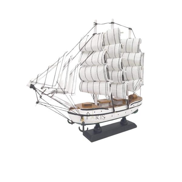 Escultura Decorativo Barco De Madeira Branco 24cm