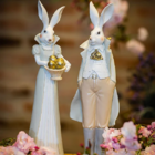 Escultura Em Resina Casal Coelhos Elisabeth E Harry Luxuosos