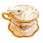 Escultura Em Resina Coelha Canne Na Xícara Deitada