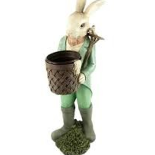 Escultura Em Resina Coelho  Ralf Com Cachepo Decorativo