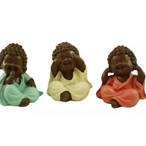Escultura Enfeite Trio De Budas Bebês Não Vejo  Não Ouço  Não