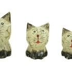 Escultura Enfeite Trio De Gatos Mod A Madeira De Bali Imp