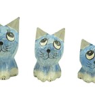Escultura Enfeite Trio De Gatos Mod F Madeira De Bali Imp