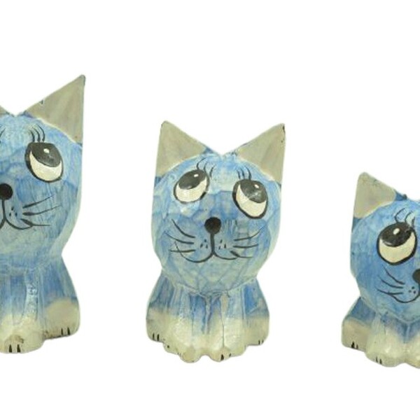 Escultura Enfeite Trio De Gatos Mod F Madeira De Bali Imp