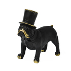 Escultura Estatueta Preta Cachorro De Cartola Stand 14 Cm