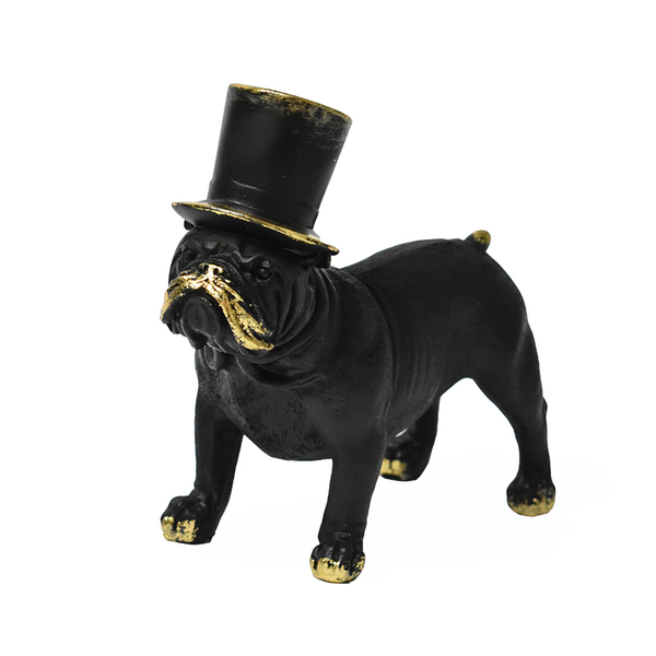 Escultura Estatueta Preta Cachorro De Cartola Stand 14 Cm