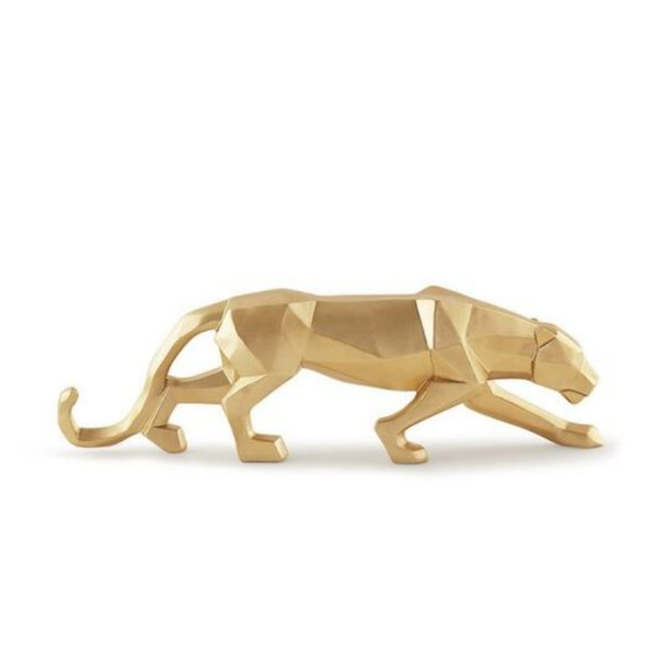 Escultura Leopardo Em Poliresina Dourada G- Mart 13099