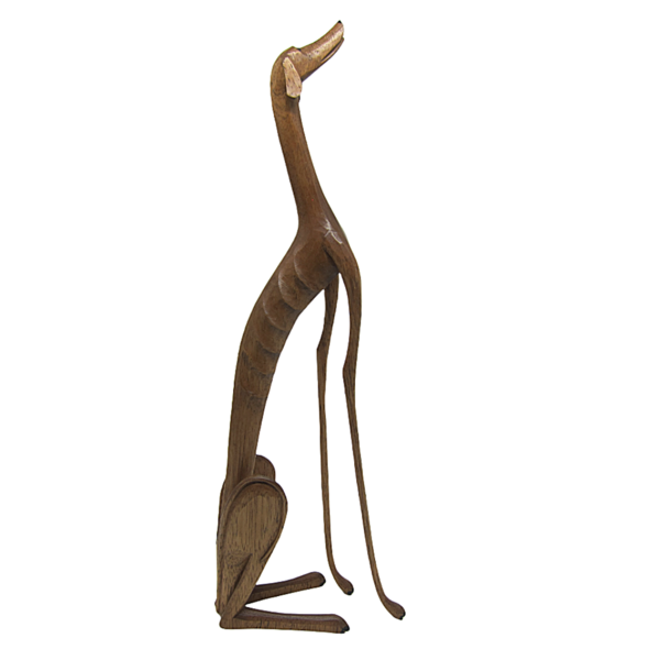 Escultura Madeira "Cachorro Baleia" Sentado Olhando Cima - Ma