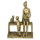 Escultura Mãe Filho E Gato Ouro Envelhecido Mabruk