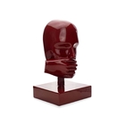 Escultura Mascara Rosto Silêncio Em Cerâmica Vermelho Ocre 25