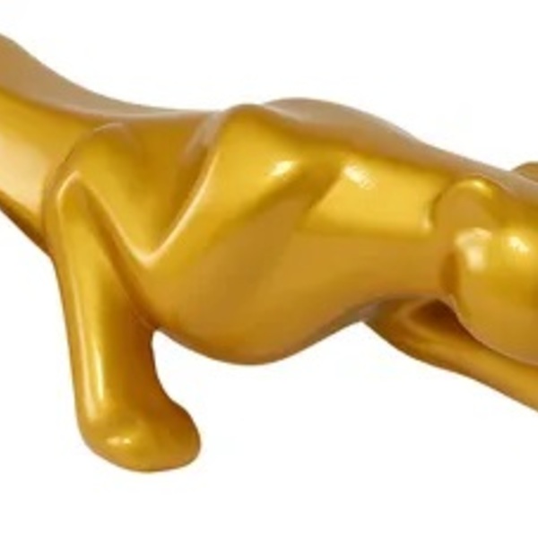 Escultura Pantera Dourada Estatua Decorativa Em Cerâmica 36 Cm