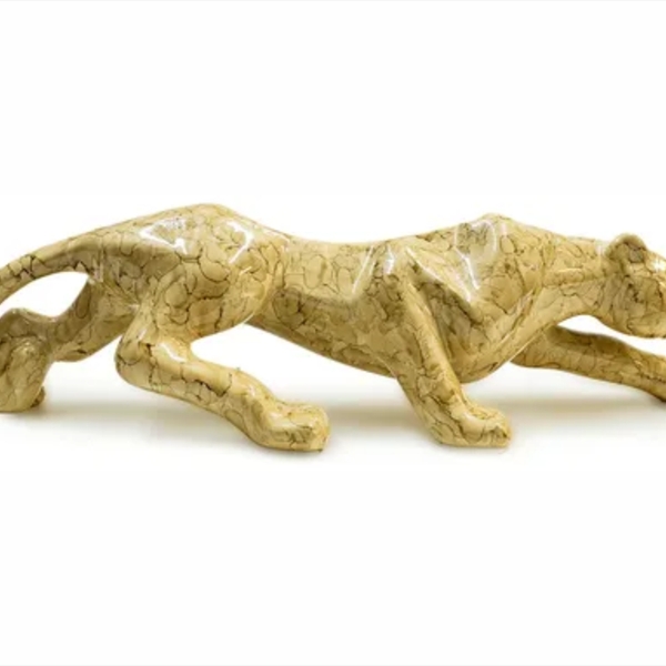 Escultura Pantera Marrom Clara Estatua Decorativa Em Cerâmica