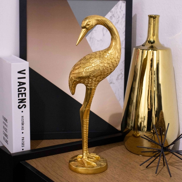 Escultura Pássaro Em Poliresina Dourado 40x14 Cm M02 - D'rossi