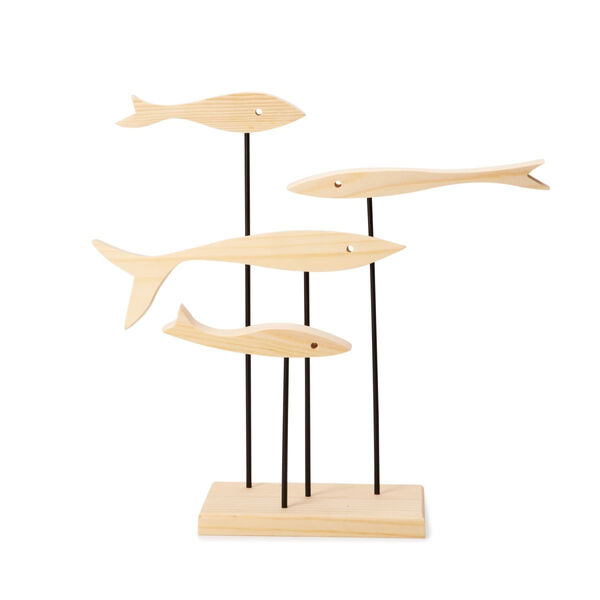 Escultura Peixes Adorno Decorativo De Mesa Em Madeira 31cm