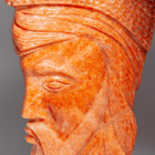 Escultura Rosto De Homem Lapidado Em Calcita Laranja