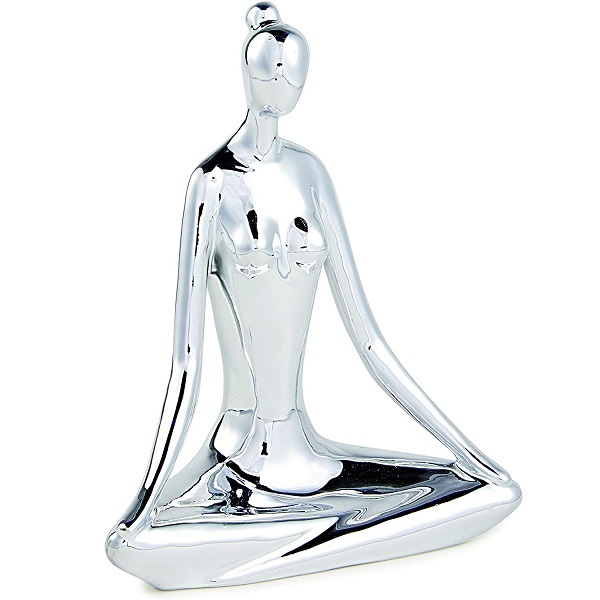 Escultura Yoga Prata Em Porcelana 12169