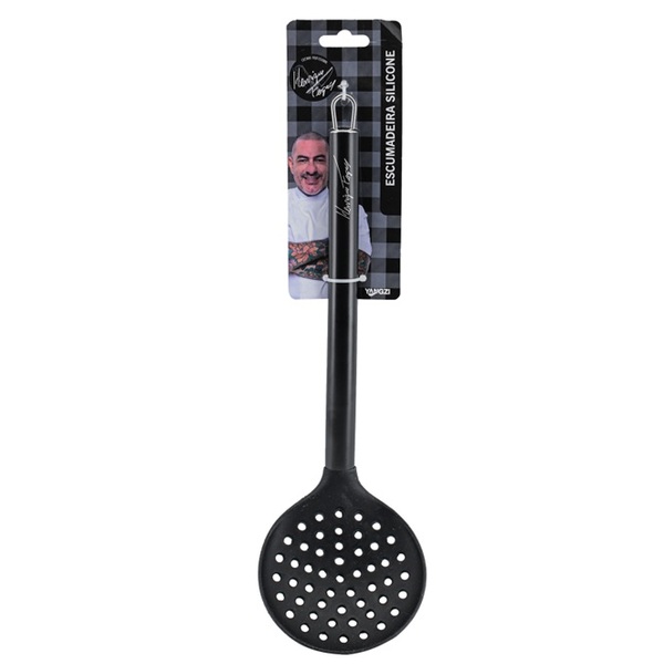 Escumadeira Silicone Black Cabo Inox Premium Henrique Fogaça