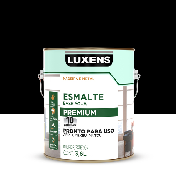 Tinta Esmalte Base Água Acetinado Pronta para Uso Preto 3,6L Luxens