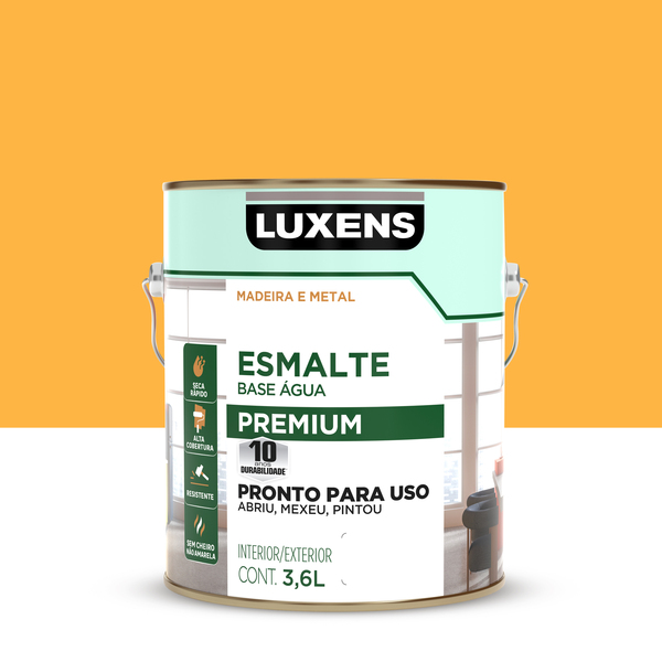 Tinta Esmalte Base Água Brilhante Pronta para Uso Amarelo 3,6L Luxens