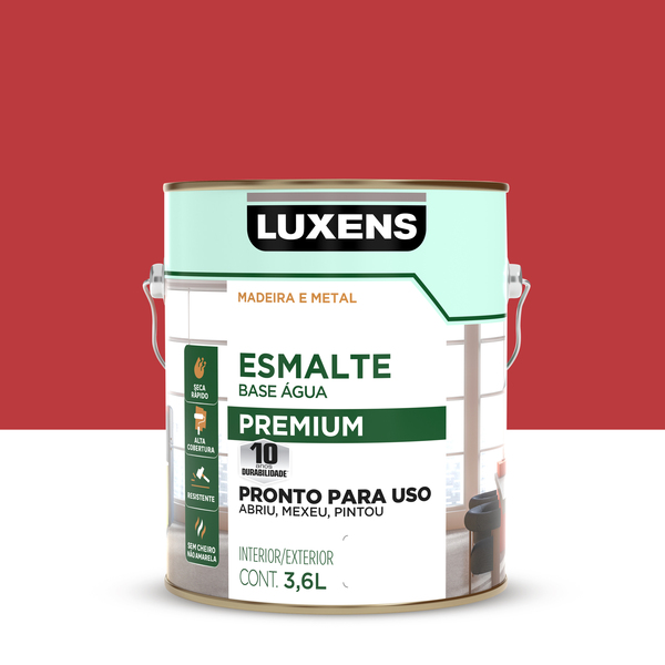Tinta Esmalte Base Água Brilhante Pronta para Uso Vermelho 3,6L Luxens