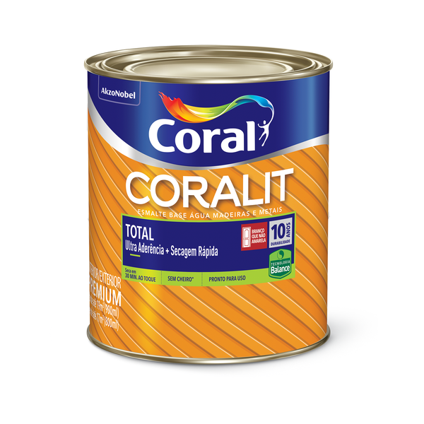 Esmalte Base D'agua para Madeiras e Metais Total Fosco Branco 900ml Coral