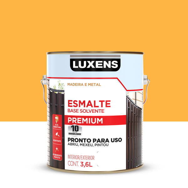 Tinta Esmalte Sintético Base Solvente Brilhante Pronta para Uso Amarelo 3,6L Luxens
