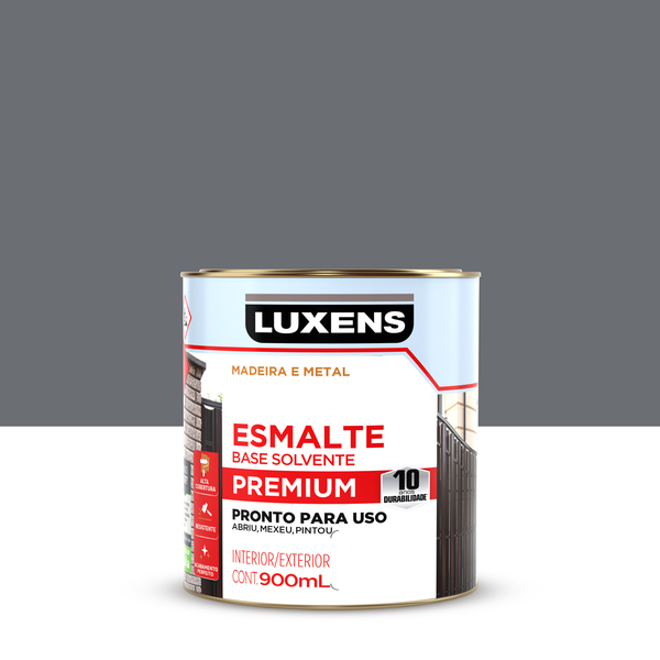 Tinta Esmalte Sintético Base Solvente Brilhante Pronta para Uso Cinza Escuro 900ml Luxens