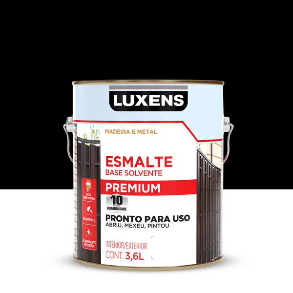 Tinta Esmalte Sintético Base Solvente Brilhante Pronta para Uso Preto 3,6L Luxens