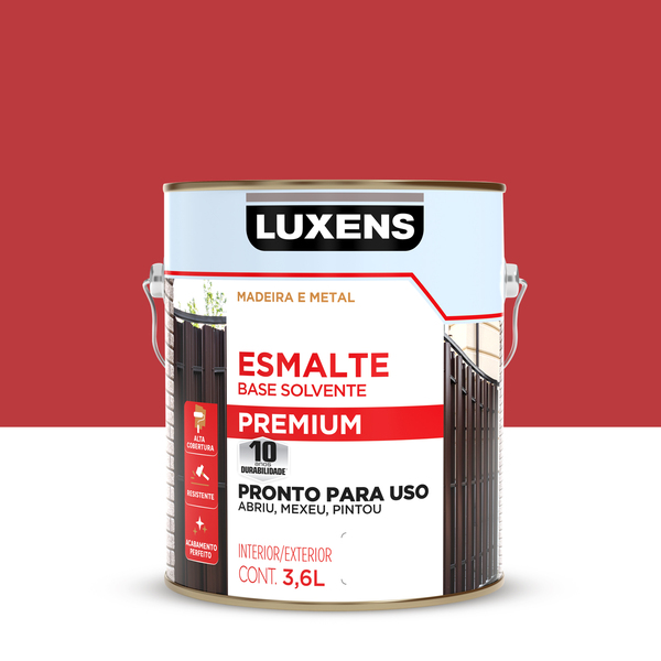 Tinta Esmalte Sintético Base Solvente Brilhante Pronta para Uso Vermelho 3,6L Luxens