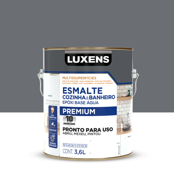 Tinta Esmalte Epóxi Base Água Multissuperfície Acetinado Pronta para Uso Cinza 3,6L Luxens