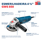 Esmerilhadeira Angular 4.1/2" 850W GWS 850 3 discos 127V (110V) Bosch