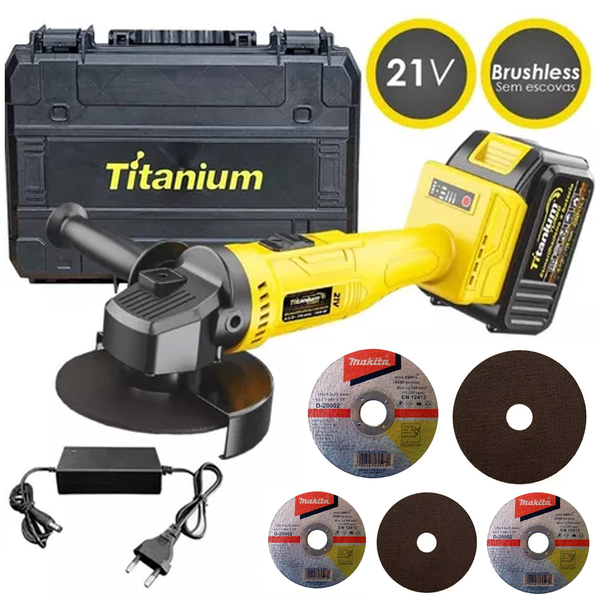 Esmerilhadeira Angular 4.1/2 Bateria 21v Titanium + 5 Discos