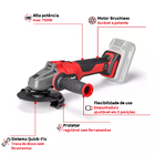 Esmerilhadeira Einhell a Bateria Angular com Empunhadura e Proteção de Disco 115mm 4.1/2" 700W 18V AXXIO 18/115
