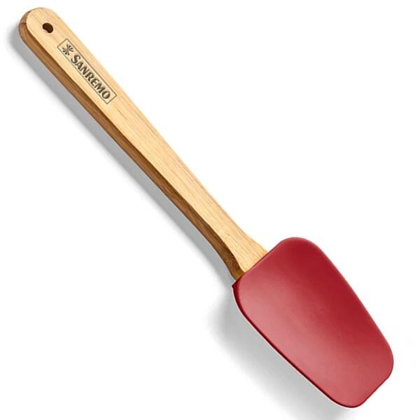 Espátula Colher De Silicone Cabo Bambu Utensílio Cozinha Verm