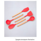 Espátula Redonda De Silicone Com Cabo De Madeira - Vermelho -
