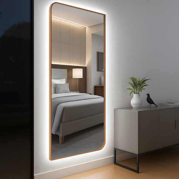 Espelheira 190x65 E24 Couro Simples Caramelo Sup Par Led Neut