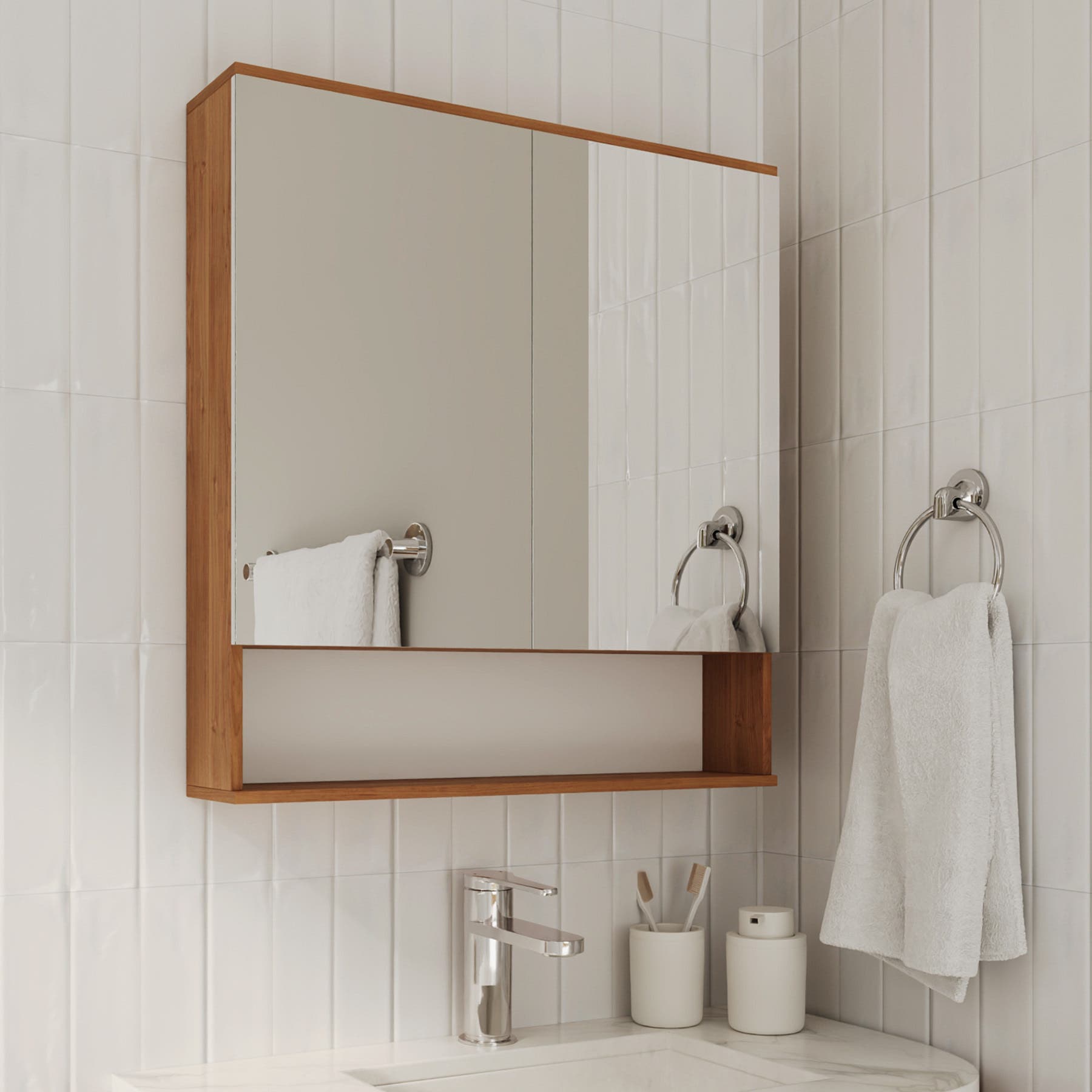sinho 4体セット Espelheira para Banheiro 2 Portas 69x64,5x13cm Soho Nogal Sensea