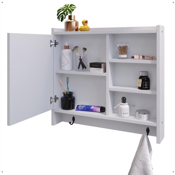 Espelheira Genova Armário Suspenso Gancho Prateleira Organiza